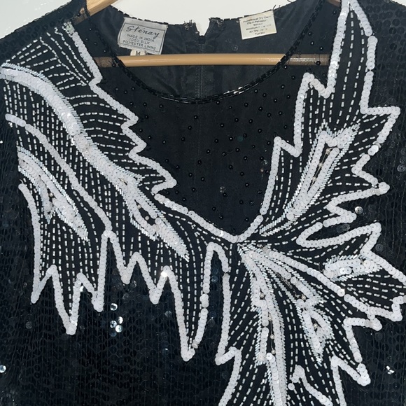 Stenay Vintage silk sequin top, black with white sequin - Picture 3 of 6